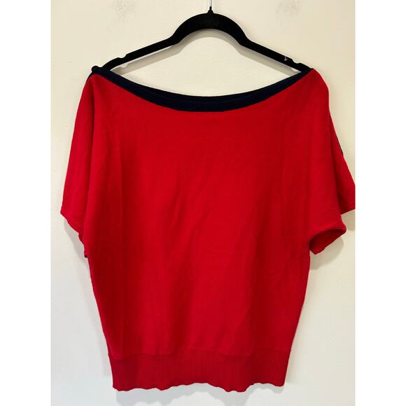 Lauren Ralph Lauren cotton knit top size S red with blue trim buttons boatneck - Picture 4 of 7